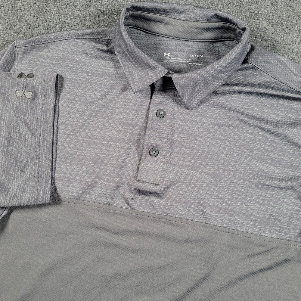 Under Armour Polo Shirt Mens Large Gray HeatGear Loose Performance Golf 1348082